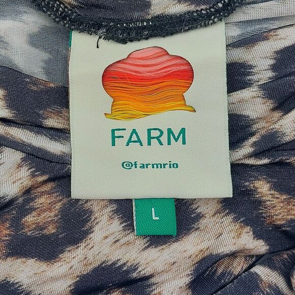 Farm Rio Natural Skin Cream Jersey Blouse Women's Large Animal Print Ruched Top - Picture 6 of 10